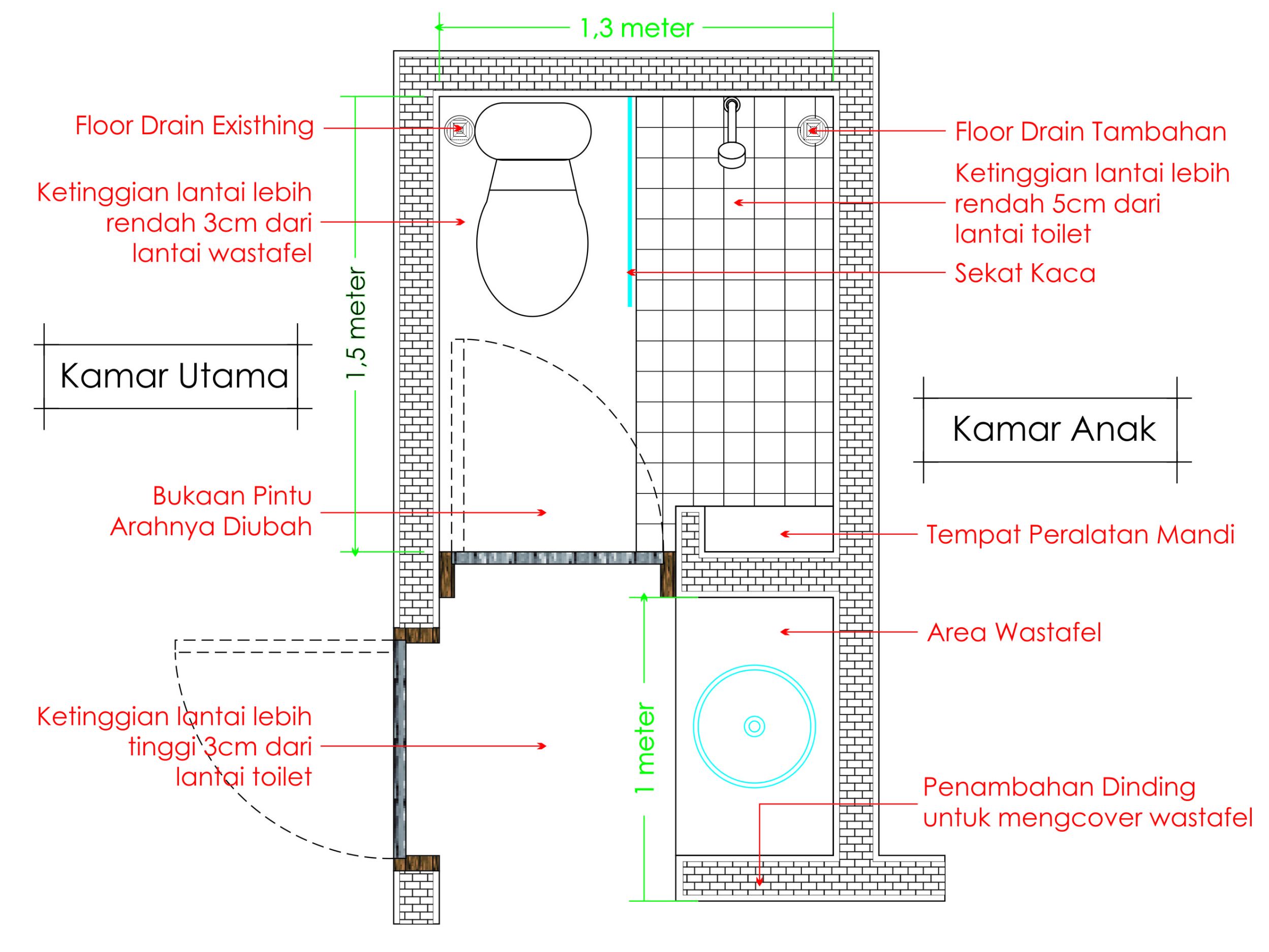 Menyiasati Kamar Mandi Mungil 1 5m X 1 3m Vaastu Arsitektur Studio